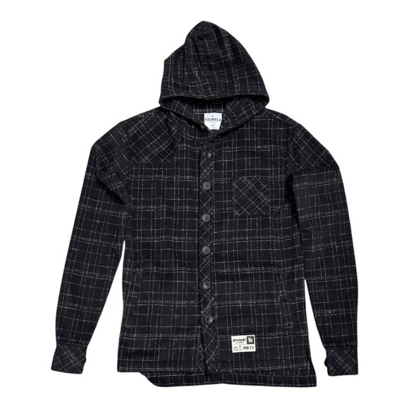 YOUNGLA Plaid Soft Hoodie Shacket Designer Streetwear Jacket Mens Small - Picture 1 of 5